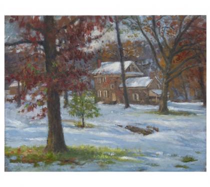 Oil on Board Entitled &quot;Washington&#039;s Headquarters in the Snow&quot;