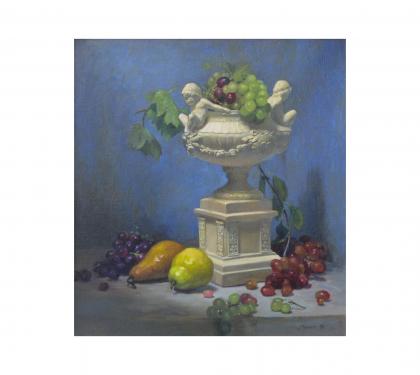 Oil on Canvas Entitled "Guarding their Fruits" by Michael Stuart Traines 