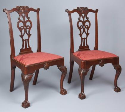 Rare Pair of Mahogany Chippendale Side Chairs