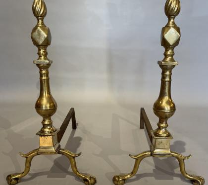 Rare Pair of Brass Andirons