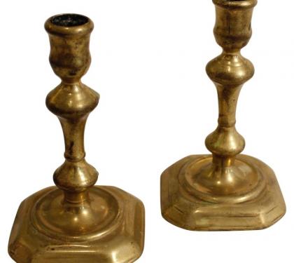 Pair of English Queen Anne Brass Candlesticks